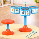 MiniExplorer Jazz Drum Set for Kids | Musical Toy Set with 3 Drums, 1 Cymbal, Drumsticks & Stool | Durable Plastic Learning Toy Music Instrument for Boys & Girls for 3 Years+