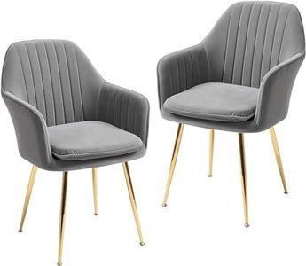 AVAWING Modern Living Dining Room Accent Arm Chairs Set of 2, Velvet Mid-Century Upholstered Seat Club Guest with Golden Legs, Grey