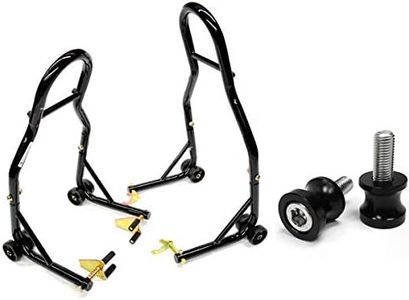 Venom Motorcycle Stand Lift Front Rear Combo Lift Stand, Front Wheel Fork Stand Rear Wheel Swingarm Spool Stand, Including 10mm Spools, Universal Fit, Compatible With Most Honda Suzuki Motorcycles