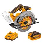 INGCO 20V Cordless Circular Saw 185mm, Brushless Motor, 4800RPM, Max Cutting Depth: 65mm at 90°, With 1Pcs 4.0Ah Battery & Charger