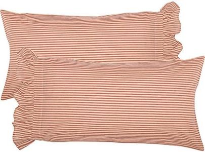 VHC Brands Sawyer Mill Ticking Striped Cotton Farmhouse King Bedding Accessory, 2 Piece Pillowcase Set 21x40, Red Country