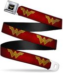 Buckle-Down Men's Seatbelt Belt Wonder Woman Regular, icon red/Golds, 1.5" Wide-24-38 Inches