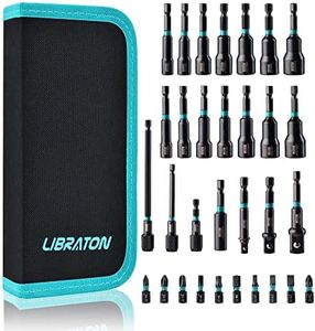 Libraton 31PCS Magnetic Nut Driver Set, Impact Drill Driver Bit Set 1/4", Metric and SAE Nut Driver, Screwdriver Bits, Impact Socket Adapters, Bit Holder, Quick-release Extensions with Storage Bag