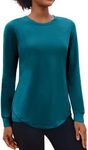 PINSPARK Yoga Shirts for Women Athletic Long Sleeve Shirt Quick Dry Workout Tops with Crew Neck, Green Jade XL