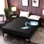 Waterproof Mattress Protector Cover Queen Size 14 inches Deep Pocket Polyester Bed Cover Solid Color Fitted Sheet (60‘’x80‘’ (Black, Queen)