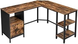 VASAGLE Corner Desk, L-Shaped Computer Desk, Office Desk with Cupboard and Hanging File Cabinet, 2 Shelves, Home Office, Space-Saving, Easy Assembly, Industrial Design, Rustic Brown and Black LWD75X