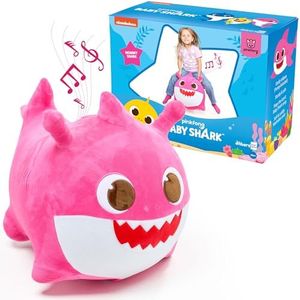 JITTERYGIT Baby Shark Bouncy Hopper - Musical Plush Toy for Kids and Toddlers - Mommy Shark (Pink)
