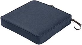 Classic Accessories Montlake Water-Resistant 19 x 19 x 3 Inch Square Outdoor Seat Cushion, Patio Furniture Chair Cushion, Heather Indigo Blue, Outdoor Cushion Cover