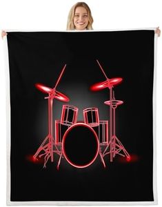 Drum Kit Throw Blanket Boys Girls Rock Music Themed Fleece Throw Blanket Teens Red Black Musical Pattern Decor Sherpa Blanket for Bed Sofa Couch Bedroom Instruments Print Fuzzy BlanketQueen 90"x90"