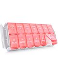 TookMag Weekly Pill Organizer 2 Times a Day, Easy Fill AM PM Pill Box, Large Capacity Quick-Refill 7 Day Pill Cases for Pills/Vitamin/Fish Oil/Supplements (Patent Registered)-Pink