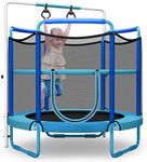 HONEY JOY 60"/5FT Trampoline for Kids, 3-in-1 Heavy Duty Mini Trampoline w/Ring and Horizontal Bar, Adjustable Height, Enclosure Net, Outdoor Indoor Recreational Trampoline for 3+ Years, Blue