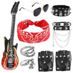 9pcs Kid Rockstar Costume, 80s Outfit for Kids Rocker Outfit Punk Accessories Rockstar Costume Accessories for Boys Men