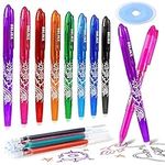 Friction pens, Erasable Gel Pens, 8Pcs Colorful Erasable Rollerball Pen and 8 Ballpen Refills, Ink Rub Out Pens Ballpoint Pen 0.5mm Tip for Adults Kids Students School Office Stationary Supplies