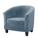 2 Pieces Club Chair Cover with Cushion Cover, Velvet Tub Chair Cover Slipcover for Armchairs Furniture Protector Spandex Couch Covers for Bar Counter Living Room Internet Cafes Hotel (Grey Blue)