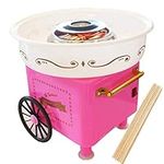 Cotton Candy Machine countertop Maker Grandpa's Beard (Barbe-à-Papa) Sugar Cones Big and Fluffy Results with 10 Wood Stick and Sugar Scoop at Home Halloween Christmas Gifts Retro Pink Pull-Cart-Style