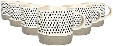 Nicola Spring 6x Grey 385ml Dipped Dotty Stoneware Coffee Mugs - Large Rustic Coloured Ceramic Porcelain Tea Hot Chocolate Cups Set with Handle