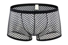 Swbreety Men's Sexy Lingerie Mesh Transparent Underwear See Through Boxer Briefs Black