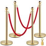 VEVOR 4Packs Gold Stainless Steel Stanchion Posts Queue, 2 Red Velvet Ropes, 38In Rope Barriers Queue Line, Crowd Control Barriers for Party Supplies