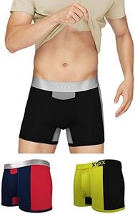 XYXX Men's Underwear Dualist IntelliSoft Antimicrobial Micro Modal Trunk Pack of 3 (Black & Steel Grey ; Black Iris & Tango Red ; Lime Punch & Black; L)