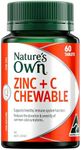 Nature's Own Zinc + Vitamin C Chewable Tablets 60 - Reduces Severity & Duration of Common Cold Symptoms - Supports Healthy Immune System Function, Skin Health, Collagen Formation & Wound Healing