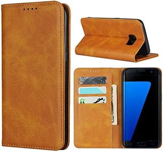 Cavor for Samsung Galaxy S7 Edge Case,Cowhide Pattern Leather Case Magnetic Wallet Cover with Card Slots(5.5") -Light Brown