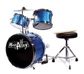 Music Alley 3 Piece Kids Drum Set, Beginner Junior Acoustic Percussion Drum Kit for Children with Throne, Cymbal, Pedal & Drumsticks, Blue