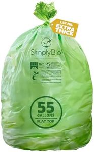 Simply Bio 55 Gallon Compostable Trash Bags Flat-Top, Heavy Duty Extra Thick 1.57 Mil, 208.2 Liter, 12 Bags, Large Lawn and Yard Waste Bag, ASTM D6400, US BPI and OK Compost Home Certified