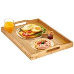 Yvttve Large Wooden Serving Tray with Handles, Rectangular Bamboo Food Trays for Eating Breakfast Dinner, Wooden Tray for Serving Tea Coffee Snack (42 X 32 CM)