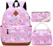 Cinlegar School Bag School Backpack for Girl Kid Backpack 3 in 1 Backpack Set Rucksack Books Bag with Lunch Bag and Pencil Case for Elementary (Pink Unicorn)