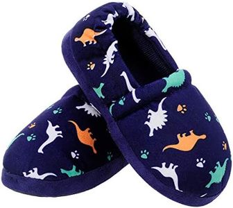 MIXIN Boys Slippers Indoor House Slippers Bedroom Dinosaur Soft Warm Boys House Shoes with Memory Foam, Blue, 7-8 Toddler