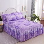 Morbuy Bed Skirt for Single Double King Super King, Bed Wrap with Drop Frill Skirt and 2 Pillowcases Set, Soft Microfibre Fitted Valance Sheets (180x200+48x74cm,Purple Rose)