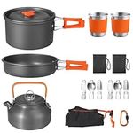 FUNYKICH 17PCS Camping Pots and Pans Set, Non-Stick Camping Cooking Set, Lightweight Camping Cookware with Kettle, Cups, Foldable Forks Knives Spoons for Camping, Backpacking, Outdoor Cooking&Picnic