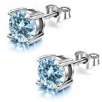 HIGHSPARK 925 Silver Birthstone Solitaire Earrings for Women | 92.5 Sterling Silver and Diamond like Brilliance Sparkling Zirconia | January to December | Lovely Gift - Aqua Mar