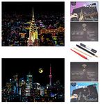 SiYear Scratch Paper Rainbow Painting Sketch, City Series Night Scene,Scratch Painting Creative Gift,Scratchboard for Adult and Kids with 4 Tools