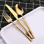 BonZeaL Mirror Finish 410 Stainless Steel Designer 6 Pcs Golden Cutlery Set for 2 Premium Cutleries for Dining Table Cutlery Set for Hotel Cafe Reataurant Diwali Gift Items Gift for Diwali