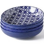 Metahom Ceramic Pasta Bowls, 40 Oz Large Salad Bowls, 8.75'' Blue and White Serving Bowl Set for Pasta, Salad, Soup, Set of 4