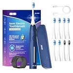 Seago Electric Toothbrush with Pressure Sensor, 8 Brush Heads & Travel Case, 30 Days Battery Life, 5 Modes with Teeth Whitening, Travel Electric Toothbrush, for Women/Men, SG-2752(Blue)