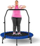 CLORIS 38in/40in/48in Folding Trampoline Mini Rebounder Fitness Trampoline with Adjustable Foam Handle for Kids/Adult, with safty Padded Cover Best Gift for Kids/Adult (Yellow)… (40in-Blue)