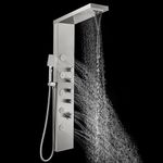 ROVOGO Shower Panel Tower with Rainfall Waterfall Shower Head, 5 Body Jets and 3-Setting Handheld, Multi-Function Wall-Mount Shower Column System, 304 Stainless Steel Brushed