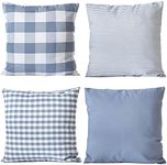 HOPLEE Light Blue Spring Pillow Covers 18x18 Cushion Cover with Buffalo Plaid, Solid Light Blue, Striped and Gingham Plaid Design 18x18 inch,4 Pack