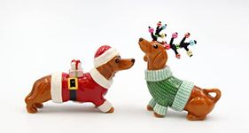 Cosmos Gifts 57013 Christmas Dachshund Dogs Salt and Pepper Shaker, Multicolor, 3 3/8" x 1 5/8" x 3 7/8"H