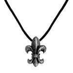 M Men Style Fleur De Lis Royal French Lilu Medallion Historical Amulet Gift Jewelry Black And Silver Zinc Metal And Cotton Dori Pendant Chain For Men And Women SPn2022877