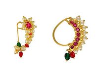 Vail Creations Big Size Traditional Maharashtrian Nose ring without piercing Pearl Gold Plated Nath Clip On Nose Ring For Women (Combo of 2)