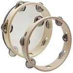 2 pcs 8 inch Tambourine, lyfLux Wood Color Tambourines for Adults and Tambourine Ring, Metal Bell, Percussion Musical Instruments, Music Education, Party, Music Festivals (Wooden Single Row)