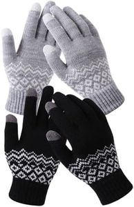 iDopick 2 Pairs Winter Gloves with Touchscreen Fingers, Thermal Warm Knit Soft Fleece Lined Glove Women Men Elastic Cuff Glove for Running Driving Hiking