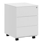 SONGMICS Mobile File Cabinet, Lockable, with 3 Drawers, Hold Documents, Stationery, Pre-Assembled, for Office, Home Office, 39 x 45 x 55 cm, White OFC63WT