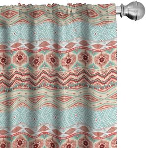 Lunarable Aztec Curtains, Culture Inspirations Ornamental Indigenous Chevron, Window Treatments 2 Panel Set for Living Room Bedroom, Pair of - 28" x 63", Turquoise Beige