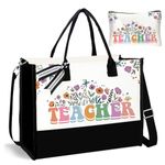 Teacher Appreciation Gifts for Women, Thank You Teacher Gifts Canvas Tote Bag with Makeup Bag, Best Teacher Gifts Shopping Bag for Birthday Christmas