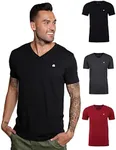 INTO THE AM V Neck T Shirts Men 3 Pack Fitted Casual Essential Basic Undershirt Sleep Vneck Tshirt Multipack (Black/Charcoal/Red, Small)