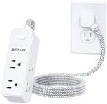 DEPOW Flat Plug Power Strip, 5FT Braided Flat Extension Cord with 6 AC outlets Extender, Wall-Mountable Small Charging Station, No Surge Protector for Travel, Home Office, White